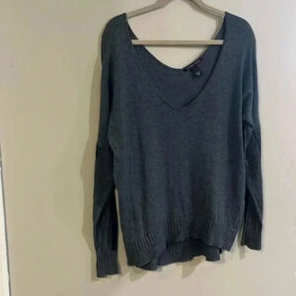 V-Neck Long Sleeve Women's Sweater - Dark Gray - Picture 1 of 9
